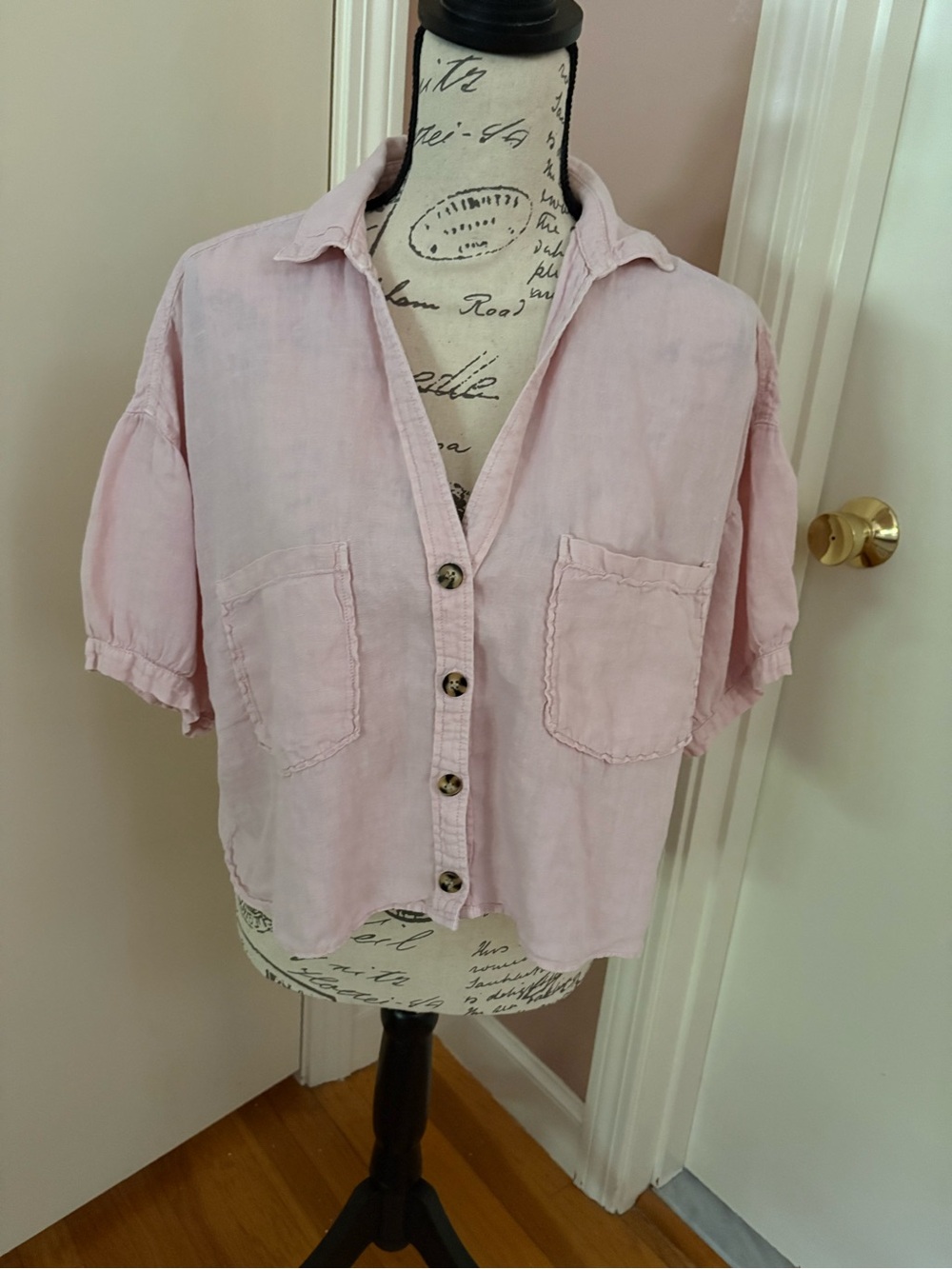 Zara Pale Pink Linen-Blend Button Shirt